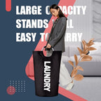 Caroeas 100L Laundry Basket,Large Laundry Hamper, Laundry Bag with Padded Handles, Clothes Hamper Stands Up Well, Collapsible Free Standing Easy Storage Washing Bin (Black,100L) - color: Black, size: 100L