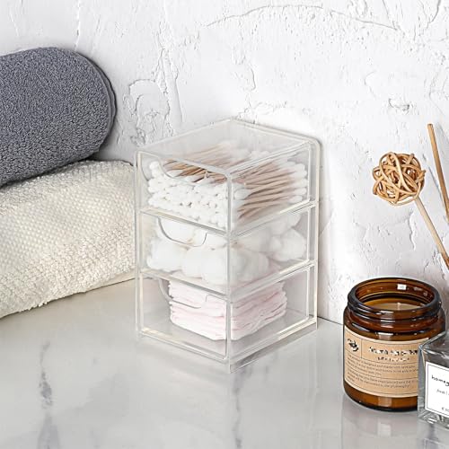 BTSKY 2 Pack Small Acrylic Storage Organizer with Drawers, 3-Layer Clear Desktop Organizer for Office Supplies Mini Storage Box with Drawers for Desk, Desktop Makeup Drawer Jewelry Storage Box
