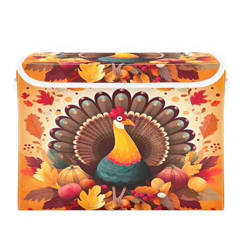 xigua Thanksgiving Turkey Storage Bins with Lids and Carrying Handle,Foldable Storage Boxes Organizer Containers Baskets Cube with Cover for Home Bedroom Closet Office - color: Thanksgiving Turkey
