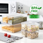 Pure Future 10-Pack Clear Fridge Organizer Containers with Lids, Stackable BPA-Free Refrigerator & Produce Storage Containers with Drain Tray & Anti-Slip Base for Fruits, Veggies & Drinks
