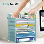 7 Tier Paper Organizer - Mesh Desktop File Holder with Handles for Office School Desk, Black (Blue) - color: Blue