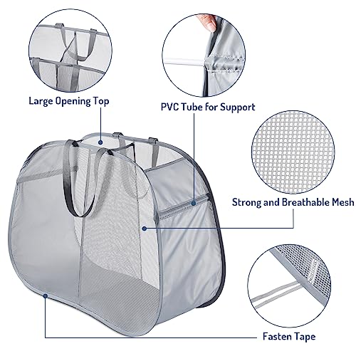 Seiritex Mesh Popup Laundry Hamper 2 Compartment, Collapsible Laundry Sorter Basket Foldable Hamper for Clothes, College Dorm, Travel (Gray) - color: Gray 2-compartment