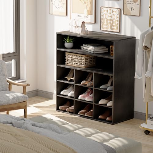 Garden 4 you Shoe Rack Organizer, 5-Tier Wood Cubby Shoe Rack with 2 Storage Shelf and 9 Cubbies, Shoe Organizer Cabinet for Entryway, Hallway, Closet and Garage,Black - color: Black, size: 9-cube 5-tier