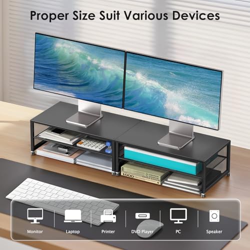 ECOLOVI 2-Tier Computer Monitor Stand Riser, Desk Organizer for Monitor, Printer & Laptop Stand, Desktop Workspace Organizers for Office Supplies(Black) - color: Black