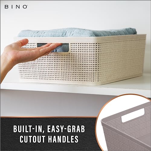 BINO | Woven Plastic Basket | Small (Natural), 5-Pack | THE JUTE COLLECTION | Home Organization, Space - Saving Storage, Stylish Design | Jute Basket | Plastic Storage Basket - color: Natural, size: 5PK- S