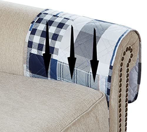 Brilliant Sunshine Multi Blue Plaids and Stripes Patchwork Sofa Armrest 5 Pockets Organizer, Slip Resistant Armchair Caddy, Washable Remote Controls Holder, Storage for Magazine, Tablet, 35×13", Blue - color: Multi Blue