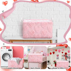 Kathfly Pink Heart Storage Baskets Valentine's Day Plush Faux Fur Jacquard Design Laundry Basket with Handles Waterproof Storage Bins Fabric Shelf Baskets for Organizing - style: Pink Heart