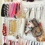 Evelots Rack for Purses, Belts, Jewelry, Ties, Hats - New Over the Door Organizer - Adjustable 8 Tier - 40 Hooks for Multi Uses - Easy Assembly - No Tools Needed - White Coated Sturdy Metal - size: 1 Pack, style: 8-Tier Over-The-Door
