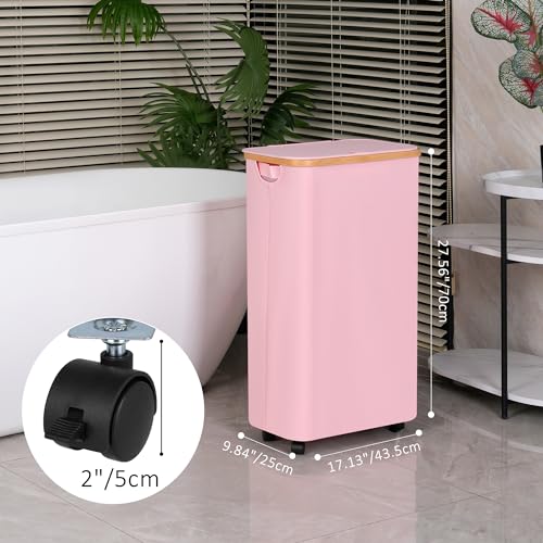 iEGrow 75L Laundry Basket with Wheels,Clothes Hamper for Laundry,Laundry Hamper with Lid and Inner Bag, for Laundry Room, Bedroom, Dormitory Storage,Pink - color: Pink, size: 75L
