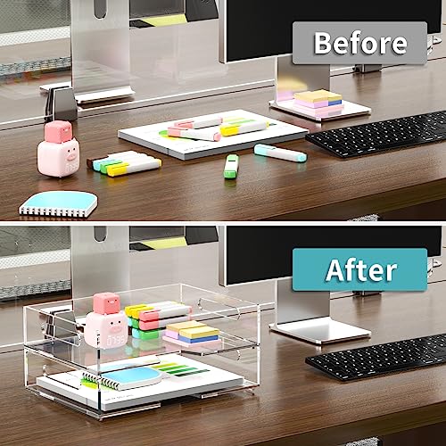HIIMIEI Acrylic Paper Tray 2 Pack Clear Letter Tray Desk Stackable Organizer for School, Home, Office - Horizontal - style: Horizontal