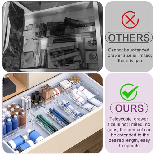 14 Pcs Clear Drawer Organizer, Adjustable Drawer Storage Box, 3-Size Desk Drawer Organizer, Acrylic Storage Bins for Makeup, Cosmetic, Kitchen Utensils, Bedroom Dressers Tool Organizer for Gadgets - color: Clear, size: 14PCS