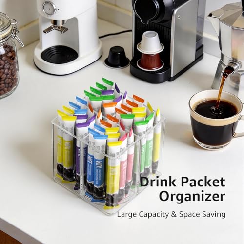 Drink Packet Organizer, Rotating Turntable Organizer with 4 Compartments, Clear Lazy Susan for Powdered Drink Mix, Water Flavor Packets, Coffee, Tea – Space-Saving Countertop Organizer - size: 1 Pack - 4 Section