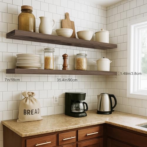 Floating Shelves for Wall, Bathroom Shelves Over Toilet, Wall Shelves & Book Shelf for Room, Hanging Shelf, Modern Wooden Mounted Floating Shelves, 36x7x1.5 in (Smoke Gray, Set of 2) - color: Smoke Gray, size: 36"(set of 2)