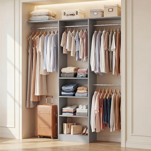 Cyclysio 4FT Small Closet System, 80"H Closet Organizer System with 4 Closets Rods & 3 Shelves, 48" Closets Organizers and Storage for Small Bedrooms, Laundry Rooms, Cloakrooms, Grey - color: Grey