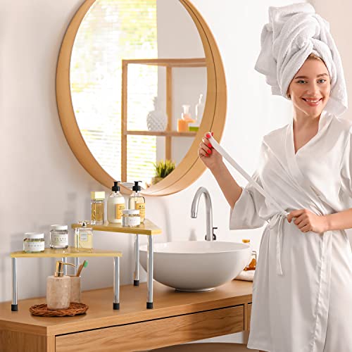 Weenson Bathroom Organizer Countertop Corner Shelf – 2 Tier Bathroom Organization Bamboo Spice Rack Kitchen Countertop Organizer Space Saving Storage Shelves Living Room Office Home Decor - color: Yellow