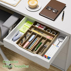 Kiasthome Acacia Wood Silverware Drawer Organizer, Kitchen Utensil Cutlery Drawer Organizer with Grooved Dividers, Flatware Organizer Silverware Tray Holder for Spoon, Fork, 13''x16.9'' (7 Slots) - size: 7 Slots