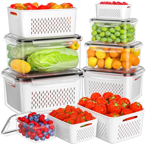 6 PCS Fruit Storage Containers for Fridge with 6 Removable Colanders, BPA Free Fruit Containers for Fridge, Dishwasher & Microwave Safe Produce Containers Keep Fruits, Vegetable, Berry Fresh Longer - color: 6PCS White