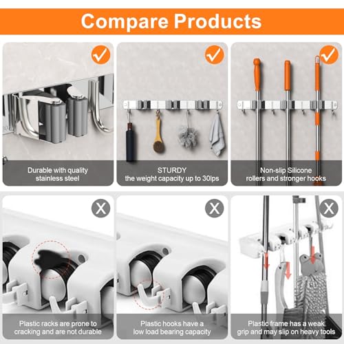 CUXIXA 2 Pack Mop and Broom Holder Wall Mount, Non-slip Broom Hanger Wall Mount, Heavy Duty Mop Broom Organizer for Kitchen Garden Garage Laundry Room Wall Decor Organization and Storage Black 4R5H - color: Black, size: 2Pack 4R5H