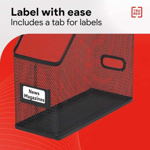 TRU RED Metal Magazine File Organizer, Black – Top‑Loading Desktop File Holder with Handle, Holds Up to 1000 Sheets
