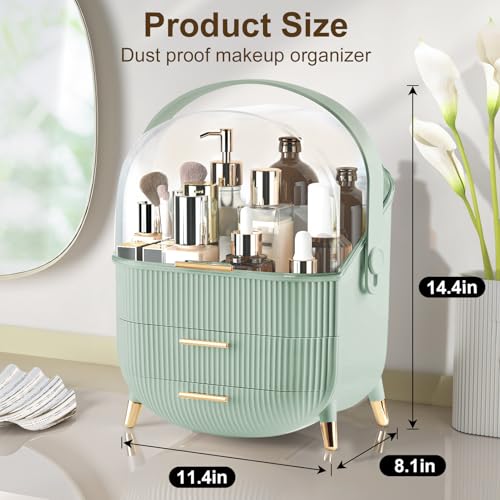 Makeup Organizer for Vanity, Large Capacity Skincare Cosmetic Organizer Countertop with 2 Drawers, Cosmetic Display Cases Makeup Storage Box for Bedroom, Bathroom, Ideal Gifts for Women(Green) - color: green new