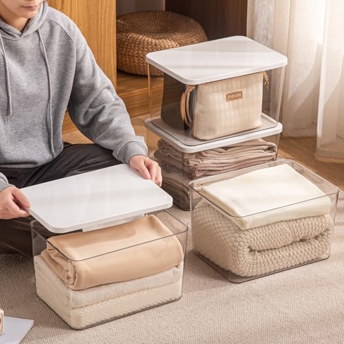 4-Piece Set,Plastic Storage Bin with Lid,Large Storage Containers,Stackable Lidded Storage Boxes for Cabinets, Clothes, Toys, Books (clear 4XL(with wihte lid)) - color: clear 4XL(with wihte lid)