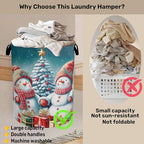Cute Winter Snowman Laundry Basket - Heavy Duty 60L Dirty Clothes Organizer, Water Resistant Foldable Hamper for Men Women - color: Cute Winter Snowman