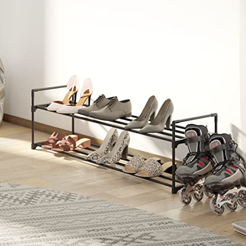 Home-Complete Shoe Rack – 2-Tier Shoe Organizer for Closet, Bathroom, Entryway – Shelf Holds 10 Pairs of Sneakers, Heels, and Boots (Black) - color: Black, size: 2-tier