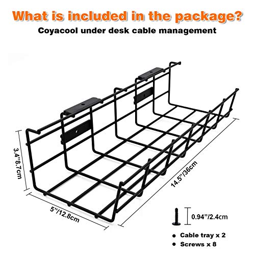 Under Desk Cable Management- 2 Pack Cord Organizer. Metal Wire Cable Management Tray for Office, Studio and Home. Super Sturdy Under Table Cable Management - Black Cable Organizer - color: Black*2Pack
