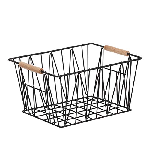 Amazon Basics Stackable Rectangular Wire Storage Baskets for Closet Organization, Set of 3, Multipurpose Home Organizer, Black