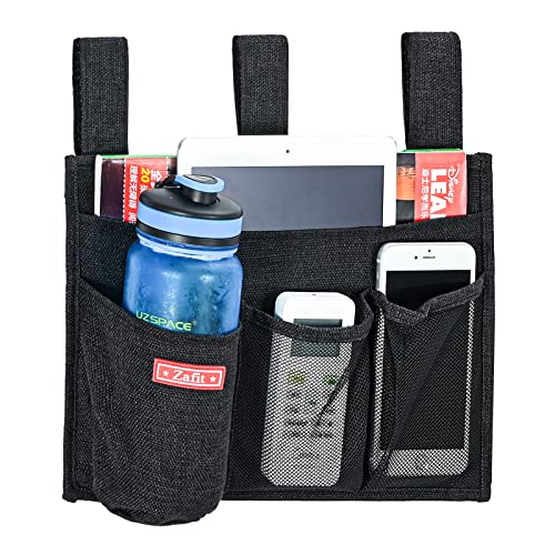 Zafit Linen Bedside Caddy, Bedside Storage Organizer for Hospital Beds, College Dorm Rooms or Baby Bed (4 Pockets-Black) - color: Black, size: 4 Pockets