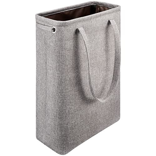 i BKGOO Laundry Basket with Handles Grey Coffee-Slim Laundry Bin Collapsible Dirty Clothes Basket Narrow Laundry Bag Foldable Dirty Hamper for Camping, Dorms, Apartments - color: Grey