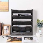 PAG 5-Tier Wall File Holder Hanging Mail Organizer Wood Magazine Literature Rack with 6 Hooks, Dark Gray - color: Dark Gray