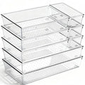 8 Pack Large Clear Plastic Drawer Organizer Bins - Acrylic Bathroom Drawer Organizer Trays - Heavy Duty Kitchen Drawer Dividers for Utensils - Non-Slip Storage Bins for Makeup, Bedroom, Office Desk - size: 8 Pack