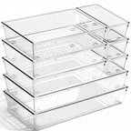 8 Pack Large Clear Plastic Drawer Organizer Bins - Acrylic Bathroom Drawer Organizer Trays - Heavy Duty Kitchen Drawer Dividers for Utensils - Non-Slip Storage Bins for Makeup, Bedroom, Office Desk - size: 8 Pack