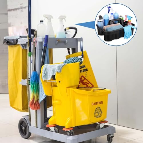 Wesiti 6 Pcs Cleaning Caddy with Handle Large Plastic Housekeeping Shower Basket Cleaning Supplies Organizer for Spray Bottles Brush Home Bathroom Office(Black) - color: Black