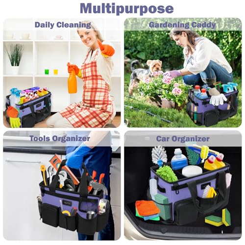 Wearable Cleaning Caddy Bag,Cleaning Supply Tote for Cleaning Supplies, Cleaning Organizer with Adjustable Shoulder and Waist Straps for Cleaners & Housekeepers (Purple and Black, Large) - color: Black-Purple, size: Large