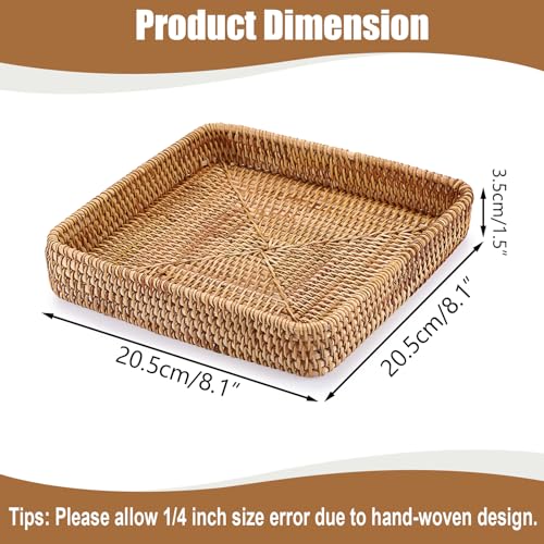 BTSKY Small Remote Basket for Coffee Table Entryway Living Room Rattan Serving Tray 8.1” x 8.1” Handwoven Wicker Baskets Decorative Tray for Wallet Remote Control Trinkets Rings Cosmetics Crackers - color: Natural, size: 8.1" x 8.1" x 1.5"