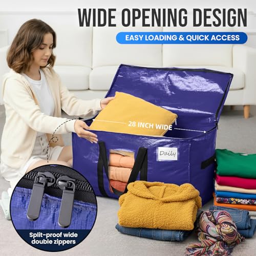 TAILI 12 Pack Dark Blue Extra Large Moving Bags, Heavy Duty Totes with Visible Window, Wrap Around Handles, Great for Space-Saving - color: Dark Blue, size: 12 Large