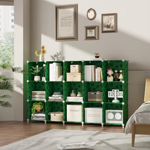 UNKU Cube Storage Organizer, 16 Cube Closet Organizer Storage Shelves, DIY Stackable Bookcase, Clothes Organizer Shelf for Closet, Bedroom, Living Room, Cabinet, Home, Office, Green - color: Red, size: 15cube