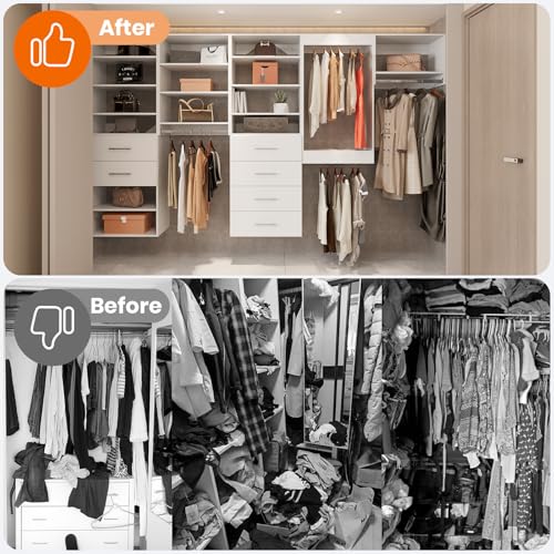 ROOMTEC Modular Closet System, 31.5" Shelf Closet Tower Wall-Mounted Closet Organizer, Wooden Tower for Walk-In Closets, Wardrobe Storage Kit, White - size: 31.5" Wide, style: Model 10