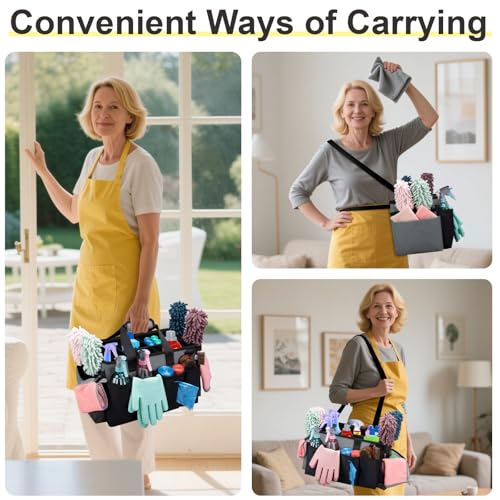 Wearable Large Cleaning Caddy Bag for Housekeeper, Clean Supply Organizer with Adjustable Shoulder, Waist & Handle Straps, Detailing Bag for Kitchen Supplies (Black&Gray) - color: Black&Gray