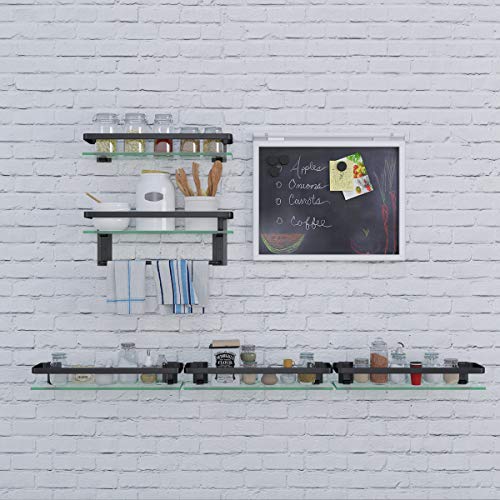VOLPONE Bathroom Glass Shelf with Towel Bar Black Bathroom Shelf Wall Mount Rustproof Bathroom Wall Organizer Towel Rails1 Tier (Black) - style: 1 tier with towel bar black