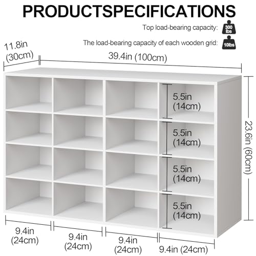 Garden 4 you Shoe Storage Bench, Cubby Shoe Rack with 16 Cubbies, 4-Tier Wood Shoe Rack Organizer, Shoe Organizer Cabinet for Entryway, Hallway, Closet and Garage, White - color: White, size: 16-cube 4-tier