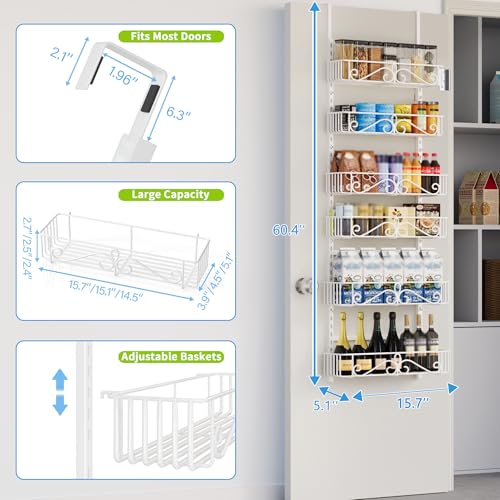6-Tier Over the Door Pantry Organizer, Over the Pantry Organization And Storage, Pantry Door Organization, Home Laundry Room Bathroom & Kitchen Organization Essentials Metal, White - color: WhiteS, size: 6-Tier
