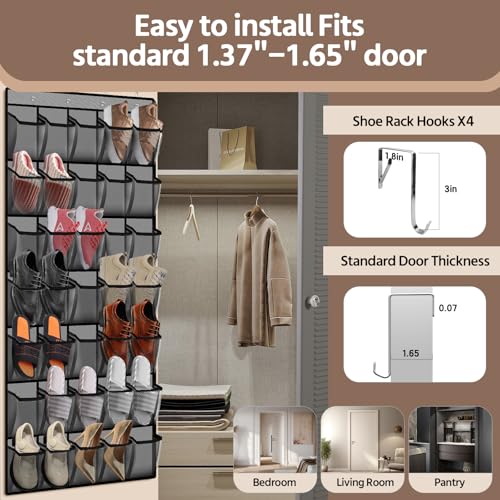 PAULONE 35 Pocket Over the Door Shoe Organizer,Reusable Breathable Large Mesh Bag Men's & Women's Sneaker Organizer,Shoe Organizer for Kids,Hanging Shoe Storage Hanging Bag (2PCS-Gray) - color: 2PCS-Gray