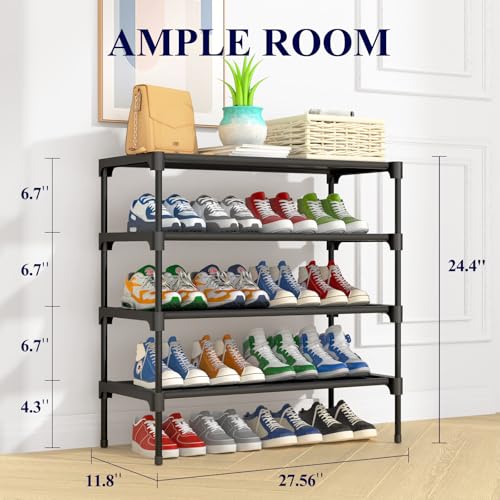Kitsure Shoe Rack - Non-Woven Shoe Rack Shelf, Shoe Organizer for Closet, Entryway, Garage & Corridor, Stackable Shoe Shelves, X-Large, Black - color: Black, size: 27.5" Wide - 4 Tier