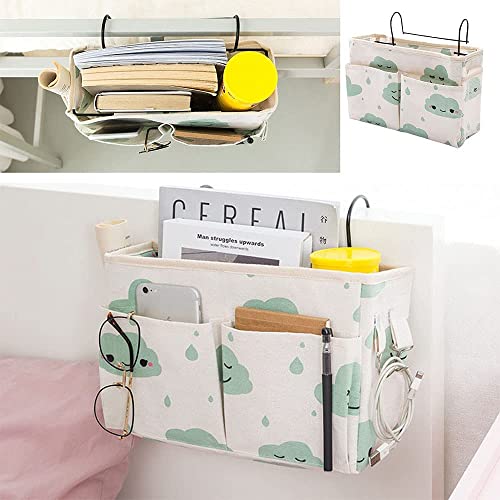 Bedside Caddy Hanging Organizer,Canvas Bag Pockets Basket Multifunction Bedside Organizer for Bunk College Dorm Bed Rails with Magazine Books Phone Cable Tablet Water Bottle,Blue Clouds - color: Blue Clouds