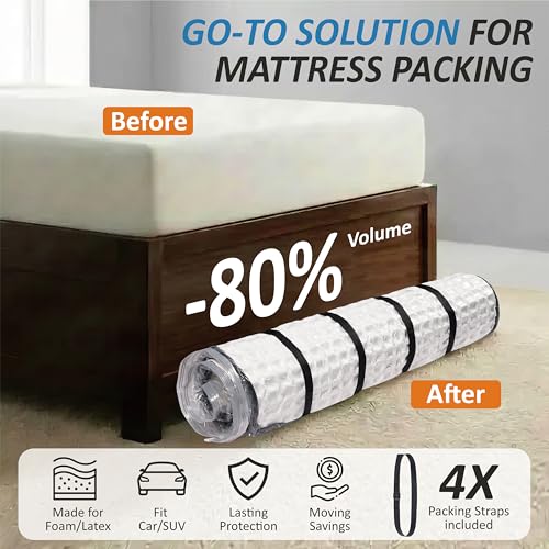 Storage Logic Foam Mattress Vacuum Bag with 4 Adjustable Packing Straps for Moving, Storage, Shipping, Vacuum Seal Mattress Bag with Packaging Straps (Queen/Full/Full-XL) - size: Queen/Full/Full-XL