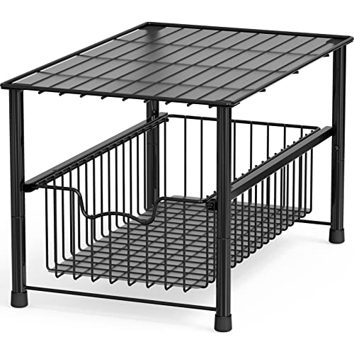 Simple Houseware Stackable Under Sink Cabinet Sliding Basket Organizer Drawer, Black - color: Black