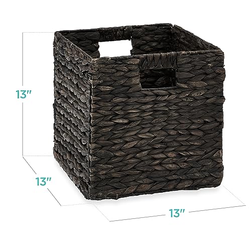 Best Choice Products 13x13in Pack of 5 Cube Storage Baskets, Water Hyacinth Multipurpose Collapsible Organizers, Handwoven Laundry Totes for Laundry, Living Room, Kids Room & Nursery - Black - color: Black, size: 13x13in